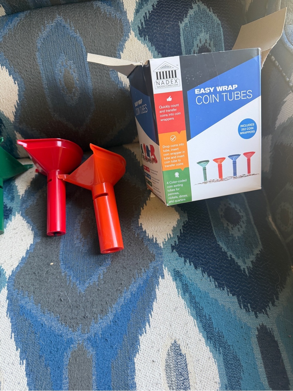 Dex Plastic Coin Funnels in Red and Orange